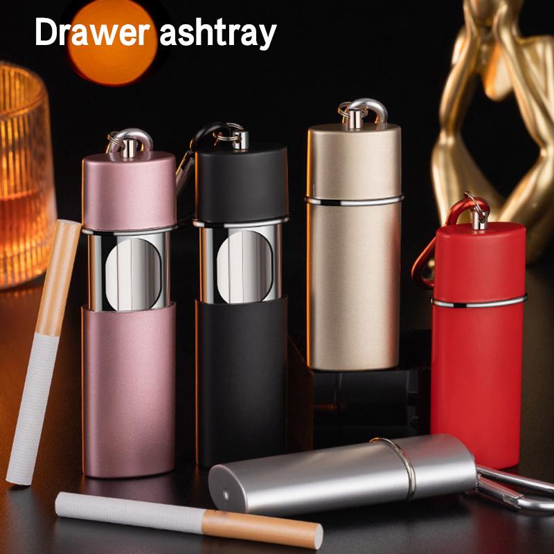 Portable Ashtray With Keychain Drawer Ash Holder Stainless Steel Cigarette Tray For Outdoor Car Travel Mini Ashtray Container