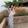 New Oil Painting Feeling Heavy Industry Splicing Lace Waist Floral Mesh Vacation Dress Women's Summer