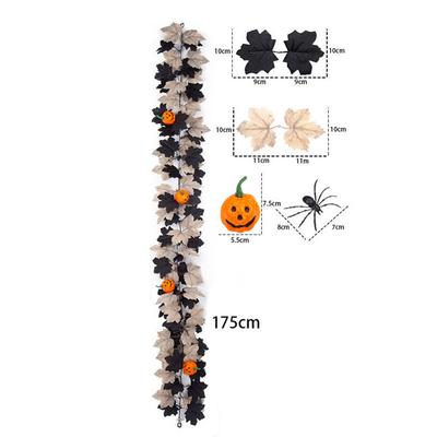 Schwarze Halloween-Girlande aus künstlichem Laub 175cm zur Wandmontage Kunststoff Innenbereich Herbst und Thanksgiving Dekoration
