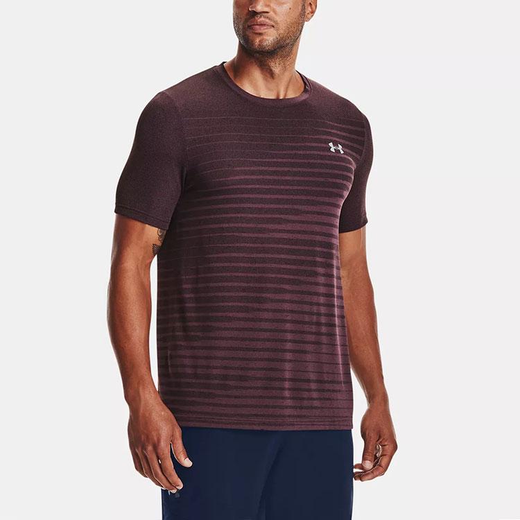 Under Armour Striped Running Fitness Training Fitted Straight-Cut Breathable Quick-Dry Crew Neck Short Sleeve T-Shirt Men Tops Purple 1361133-554