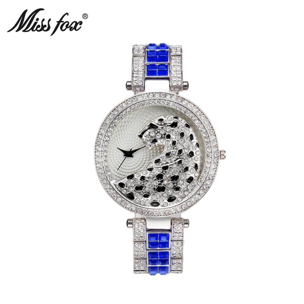 MISSFOX Women Quartz Watch Fashion Bling Casual Ladies Watch Female Quartz Gold Watch Crystal Diamond Leopard For Women Clock