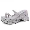 Summer Platform Thick Bottom Women Slippers Elegant Crystal Narrow Band Shoes Ladies Concise Wedges Heel Slides