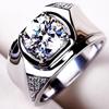 Mens Adjustable Open Ring With 2ct Simulated Moissanite White Gold Plated Geometric Design Business Casual Wear