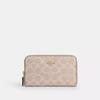 Coach Medium Id Zip Wallet In Signature Canvas Gold Sand Chalk