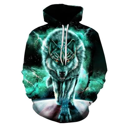 Pánska mikina Ležérna mikina s kapucňou s 3D digitálnou potlačou Animal Wolf
