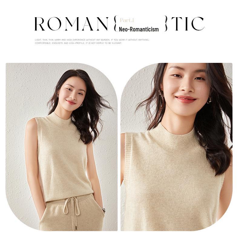 Women's Cashmere Sleeveless High-Neck Knit Vest - Soft Glutinous Solid Color Base Layer