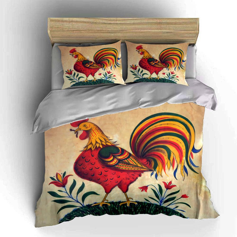 Colorful rooster with flowers. Bedding sets Duvet cover sets Duvet covers Pillowcases(1* Duvet Cover 2* Pillowcases without duvet insert)