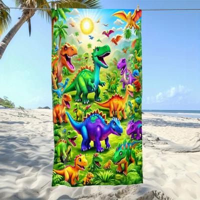 Kleurrijk Dinosaurus Paradijs Strandlaken Zacht Absorberend Lichtgewicht Sneldrogend Polyester Strandlaken Perfect voor Strand Zwembad Reizen