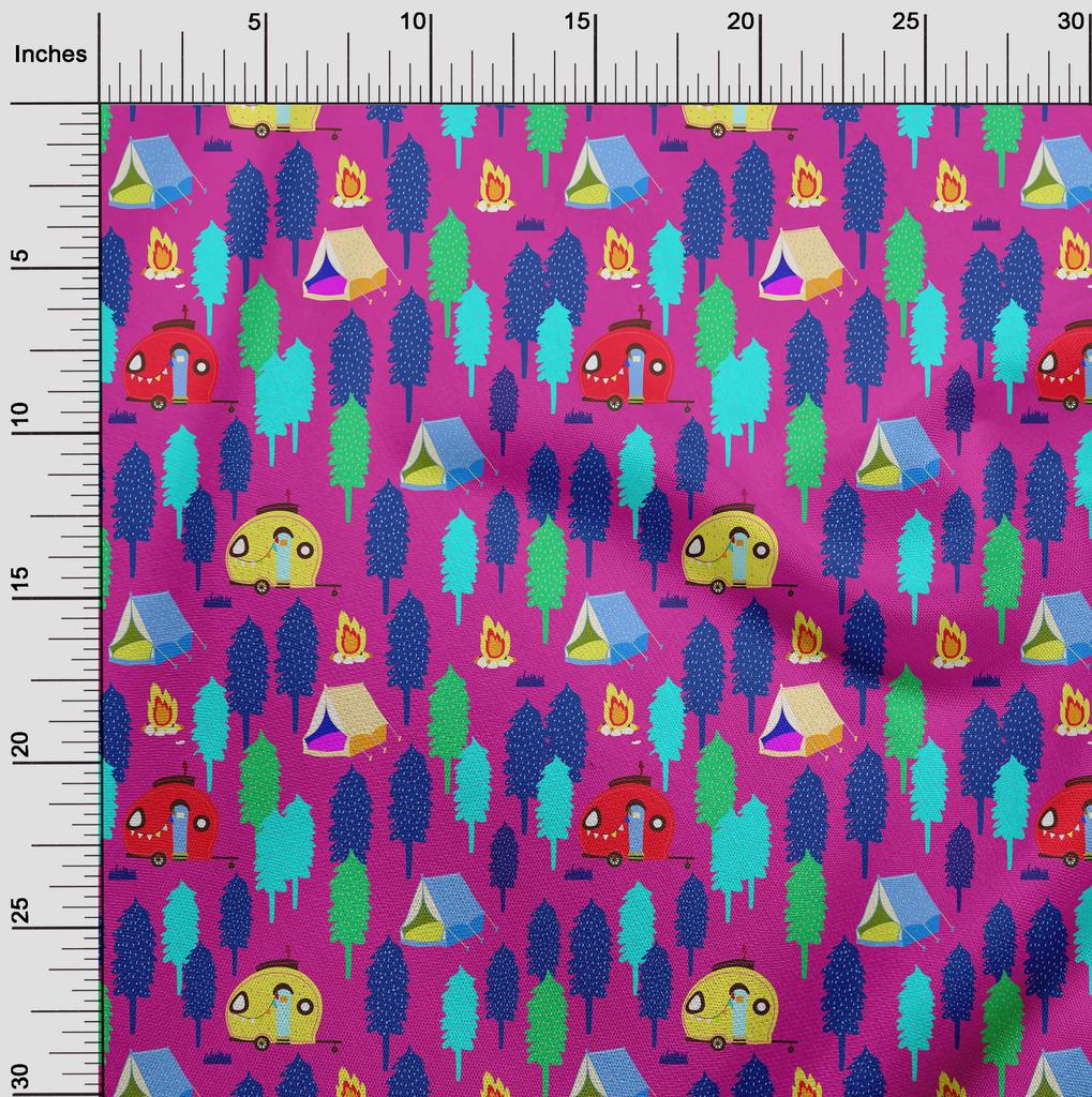 oneOone Cotton Flex Fuschia Pink Fabric Camping Craft Projects Decor Fabric Printed By The Yard 40 Inch