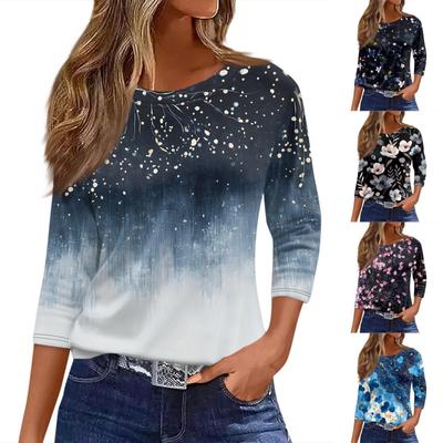 Women's T Shirt Print 3/4 Sleeve Daily Weekend Fashion Basic Round Neck Regular Top