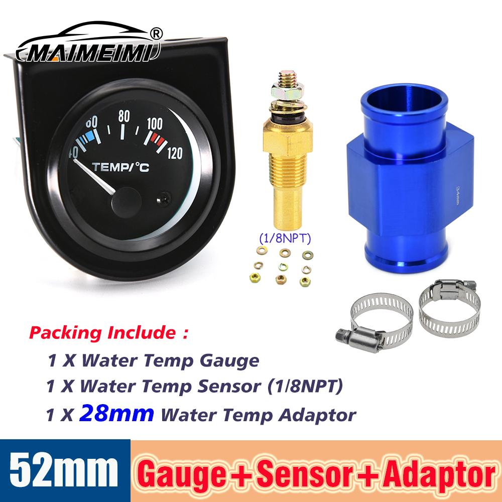 Car Water Temperature Gauge With Water Temp Joint Pipe Sensor Adapter 1/8NPT 52mm Temperatura Moto Internal replacement parts