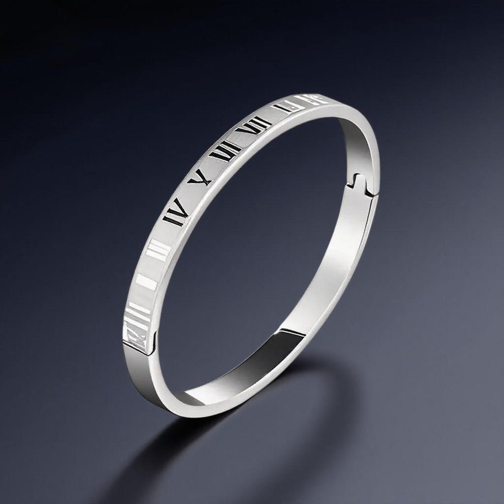 Roman Numeral Stainless Steel Bracelet for Women - Fashionable, Retro, and Fade-Resistant.