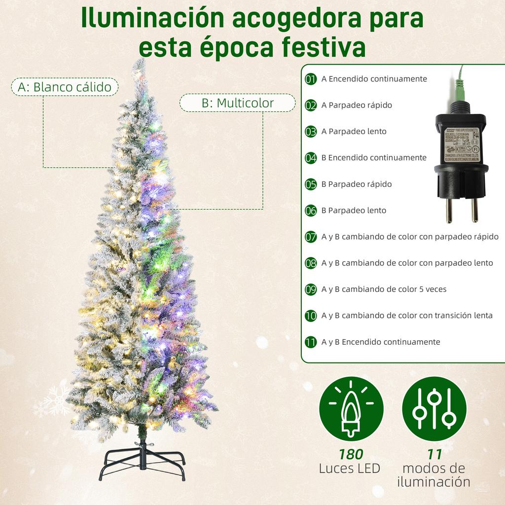 Narrow Christmas Tree 180 Cm With Bicolor LED Lights 11 Lighting Modes 479 Branches Green