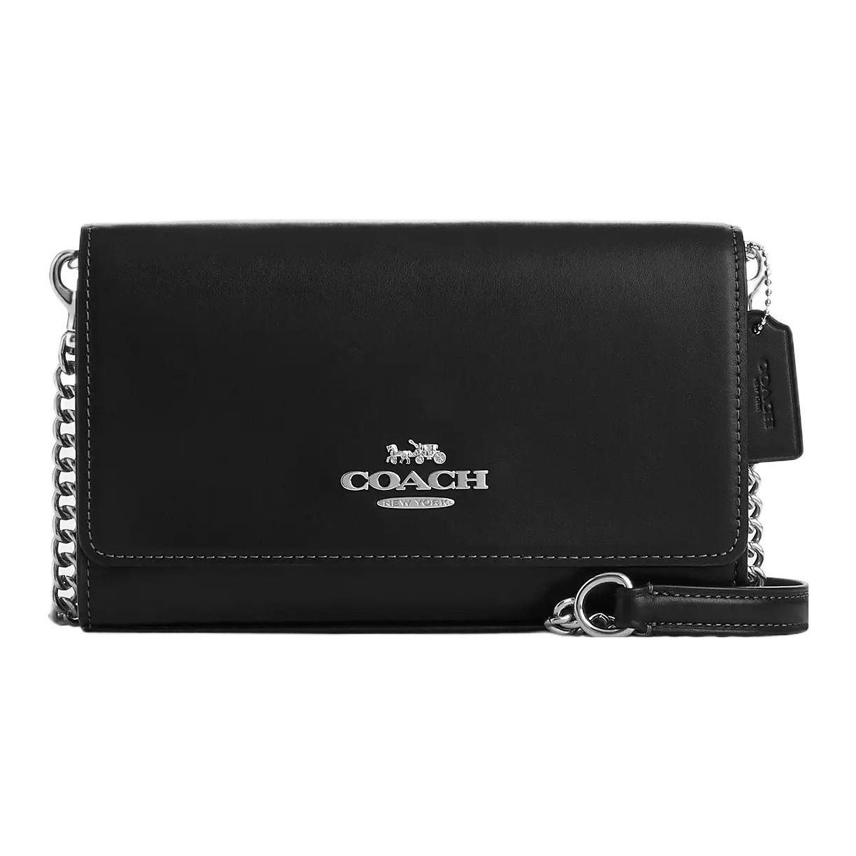 

Coach 22 Logo Flap Quilted Edge Snap Closure Small Calfskin Envelope Shoulder Bag Women Shoulder Bag CP034-SVBK Basic Set (Bag+Dust Bag)