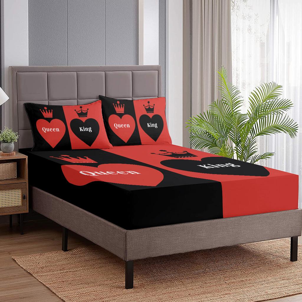 Crown Double Heart Three-Piece Bedding Set, With Two Pillowcases, Suitable For Living Room And Bedroom (Lovers, Anniversary)