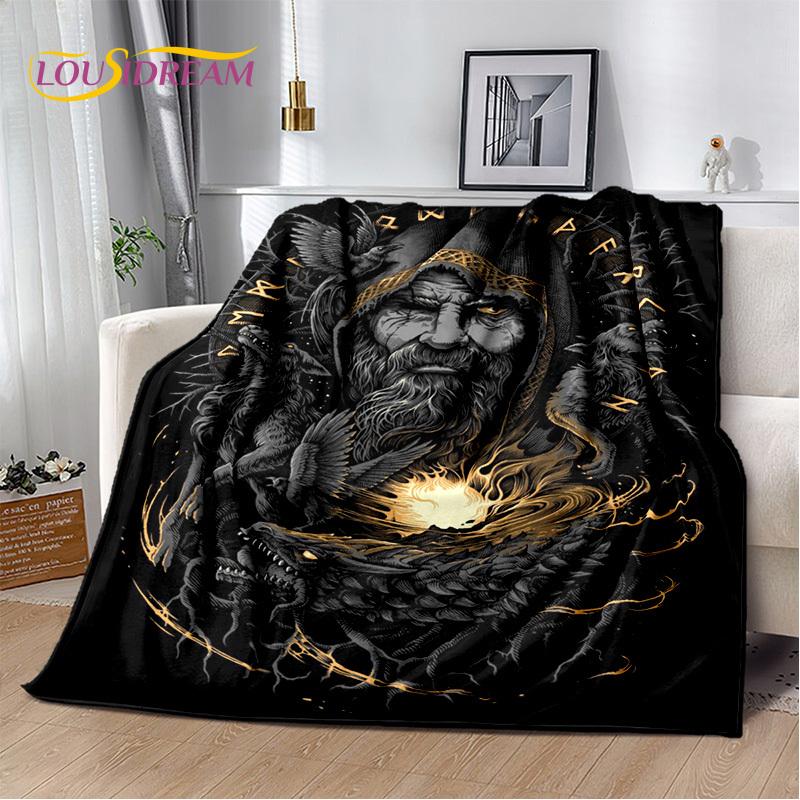 Nordic Mythology Viking Odin Valhalla Valknut Flannel Blanket Throw Blanket,Warm Blanket for Living Room Bedroom Beds Sofa Kids