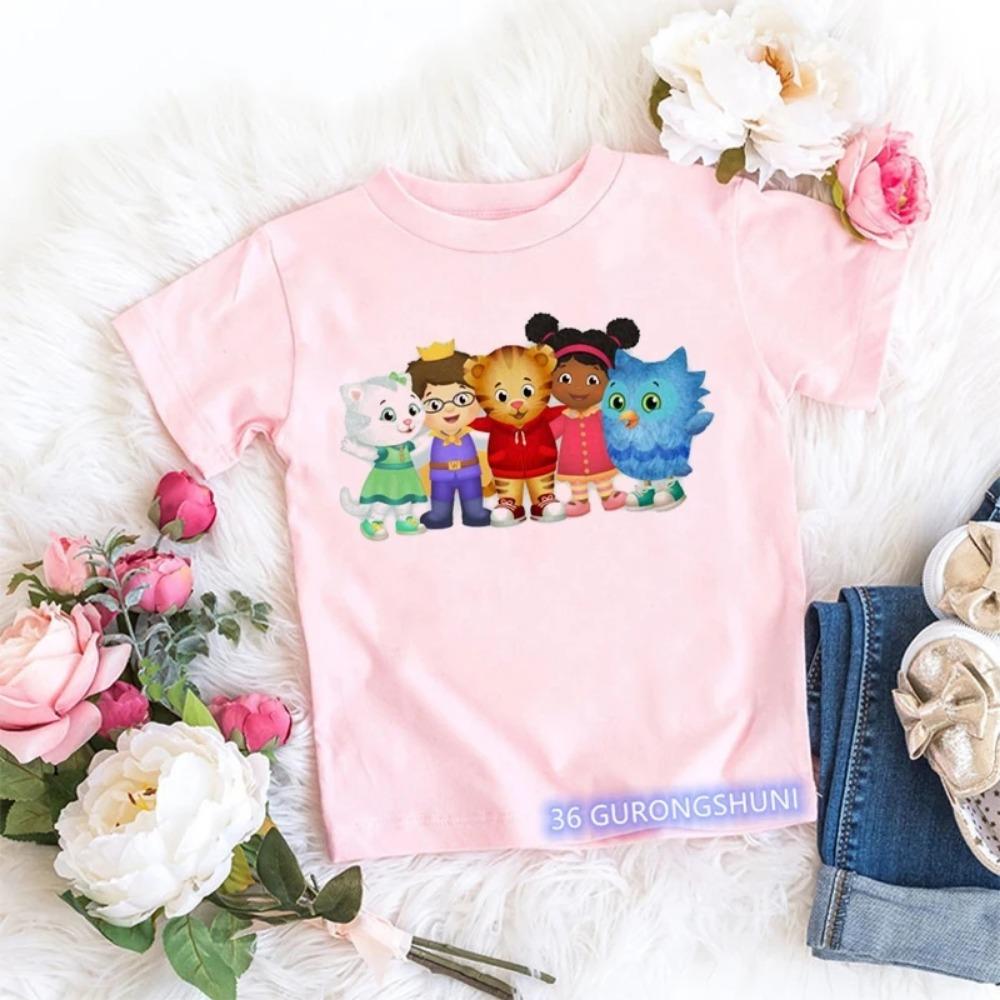 New Boys Tshirt Cute Daniel Tiger’S Neighborhood Cartoon Print Girls T-Shirt Summer Harajuku Kidst Shirts Blue Tops Wholesale