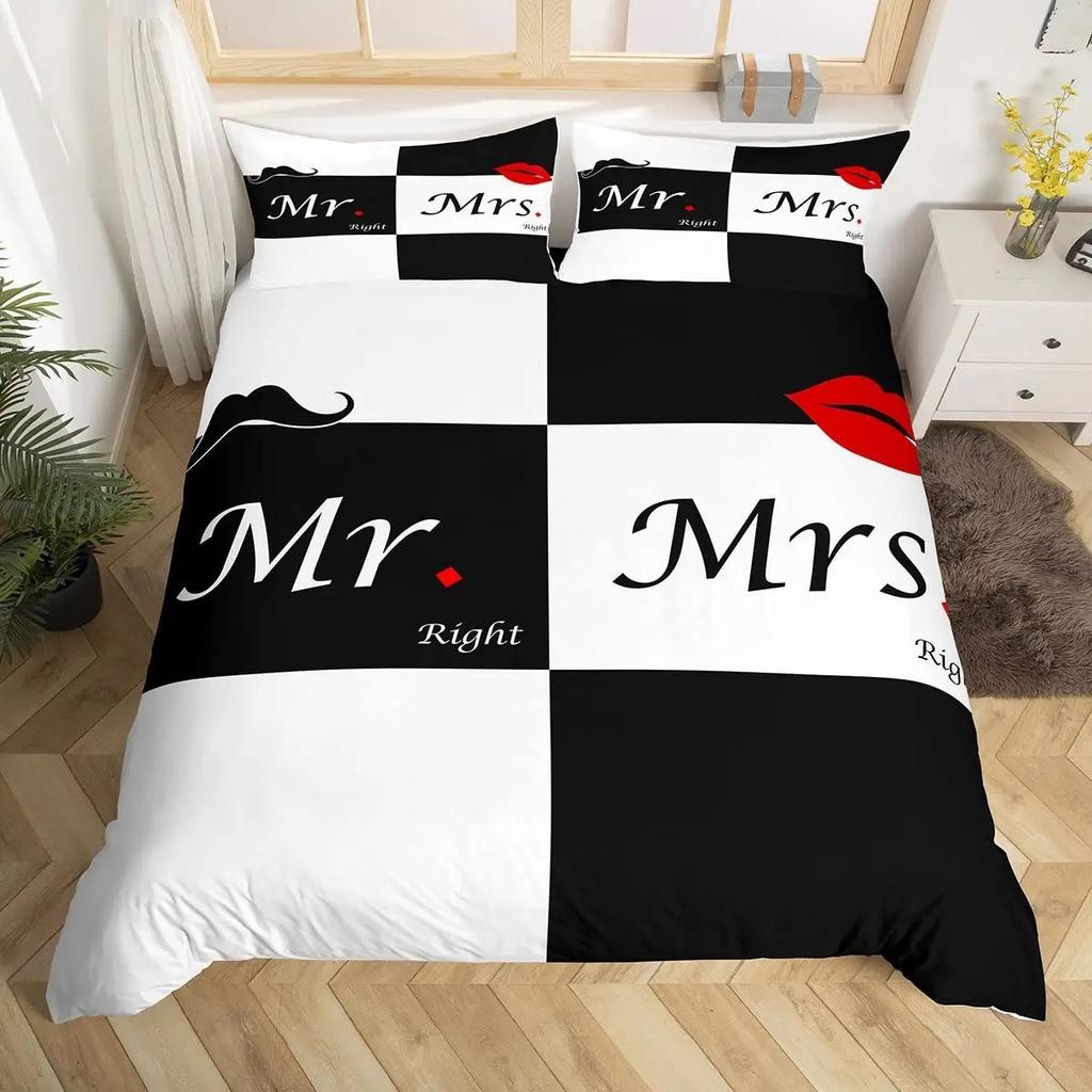 Paarvögel Bettbezug Queen Valentinstag Bettwäsche-Set Äste Tierische Steppdecke Rot Schwarz Liebesschlaftag Deckenbezug