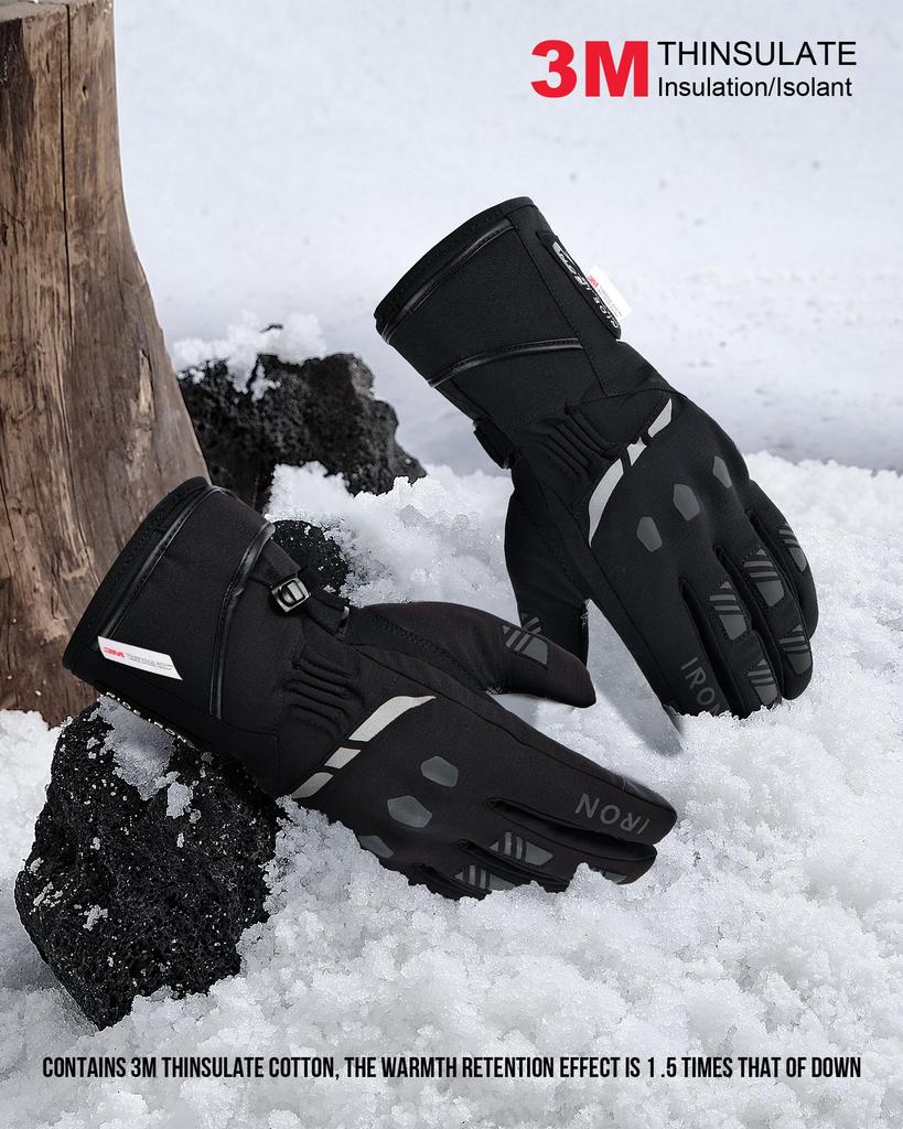 RIDEIRON Motorcycle Gloves, Winter, Waterproof, Smartphone Compatible, Cold Weather, Windproof, Protective, Fleece-Lined, Non-Slip, Unisex