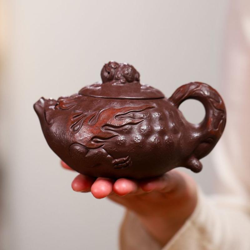 

270ml Luxury Yixing Purple Clay Teapots Handmade Jin Chan Pot Raw Ore Purple Mud Tea Making Kettle With Infuser Zisha Tea Set