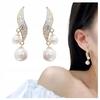 Hanging Earrings With Zircons, Leaves And Pearls
