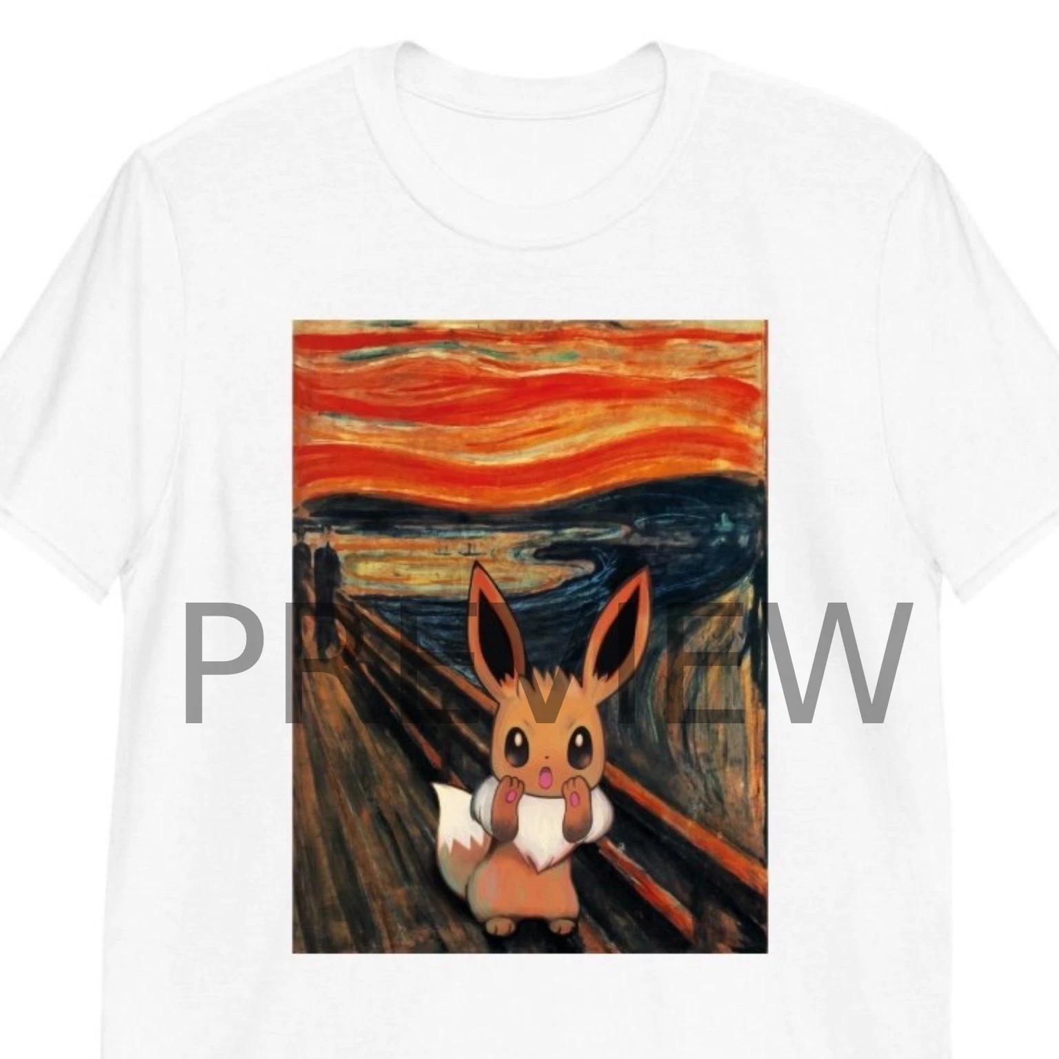 Screaming Eevee Pokemon Edvard Munch Scream Unisex Graphic T-shirt Gamer Gift S