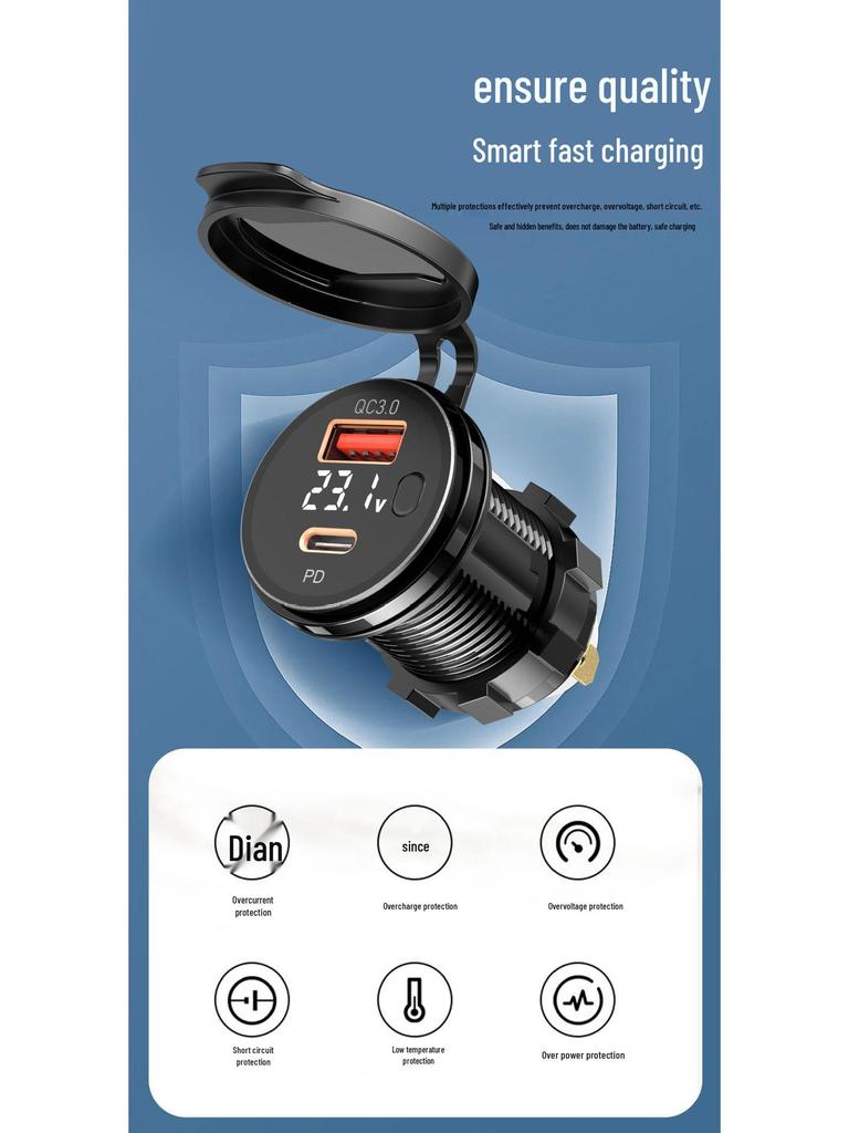 Cross-border Car Charger with PD+QC3.0, Voltage Display & Modified USB Charging