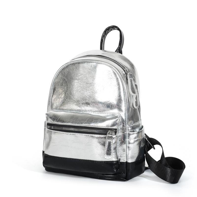 Silver Backpack Women PU Outdoor Backpack