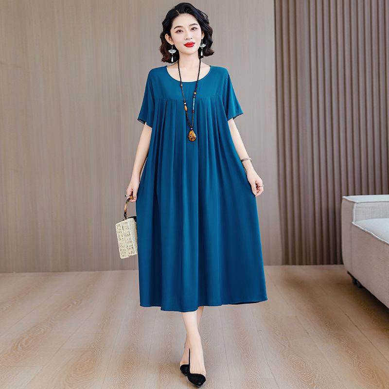 Summer Cotton Silk Loose Nightgown for Plus Size Women - Casual Mom Style Home Dress