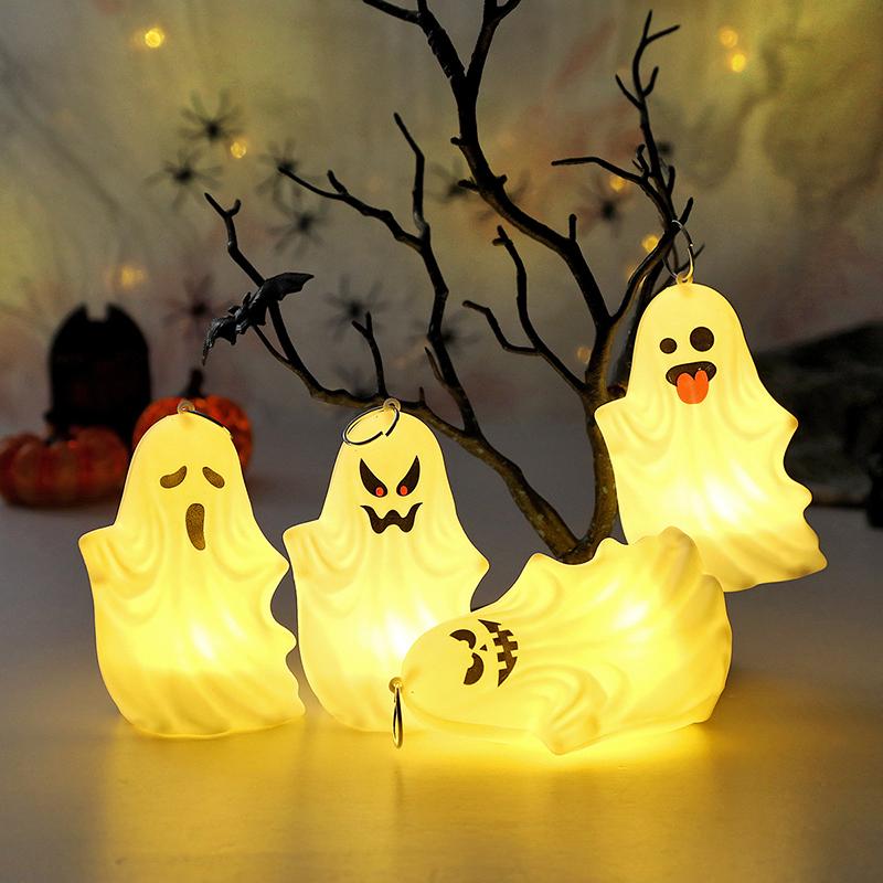 Halloween White Ghost LED Night Light - Spooky Table/Hanging Decor