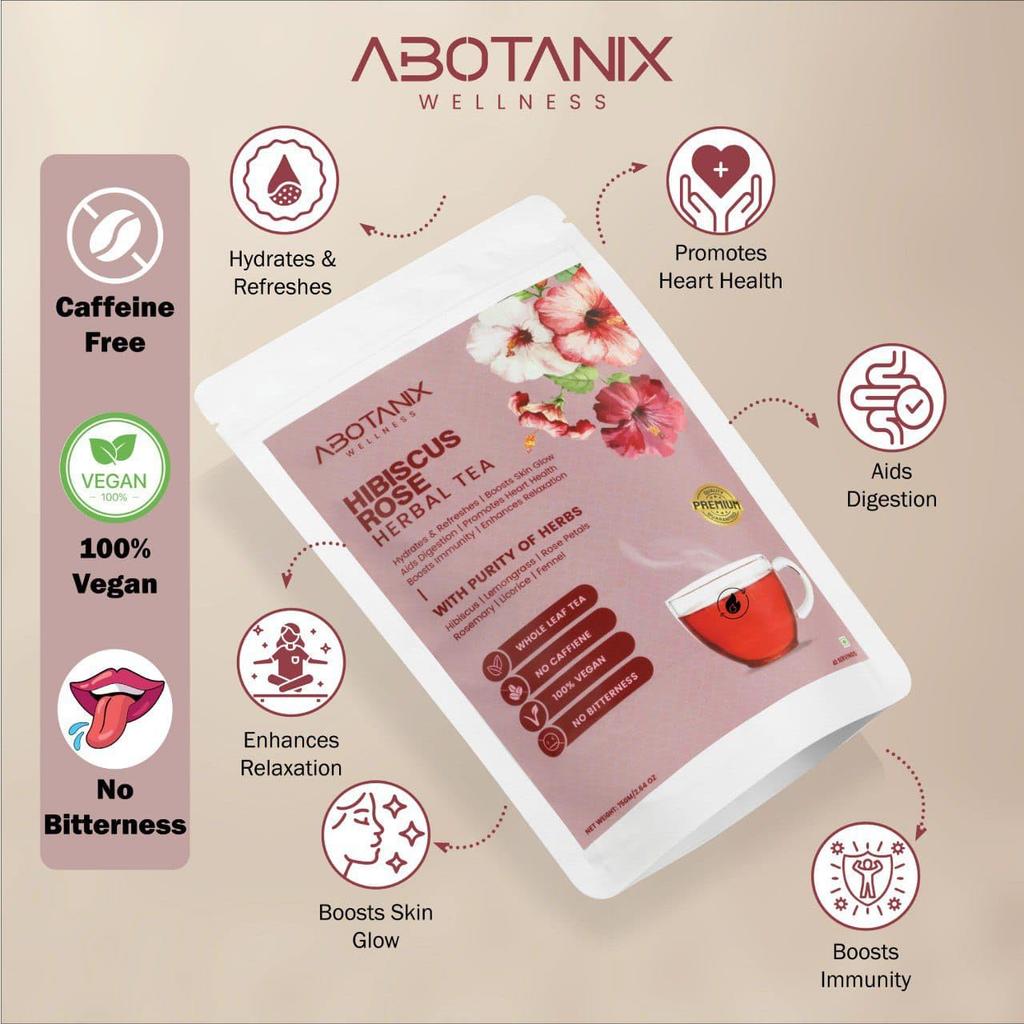 ABOTANIX HIBISKUS ROSE Tee 75g, Premium Tee mit Hibiskus, Zitronengras, Rosenblättern, Rosmarin, Fenchel, Hilft bei strahlender Haut, Fördert Herzgesundheit
