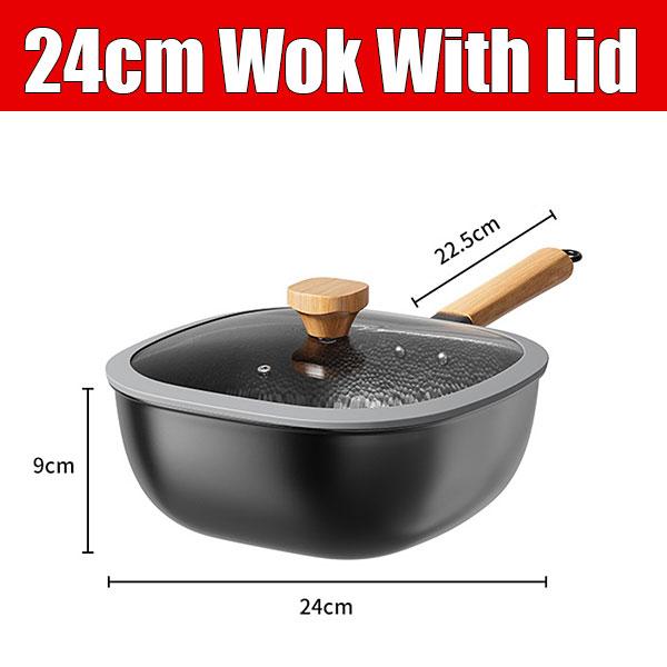 New 24cm Square Refined Iron Wok Pan Non-coating Hammered Frying Pan Skillet Nonstick Flat Bottom Deep Frying Pot for All Stoves