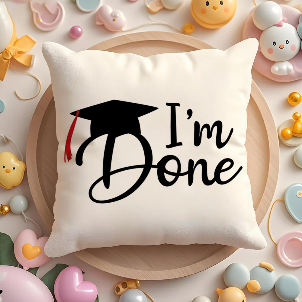Graduation Season Motivational Slogan Cushion Cover Plush Fabric Soft Double-Sided Printed Sofa Warm Winter Home Pillow Case