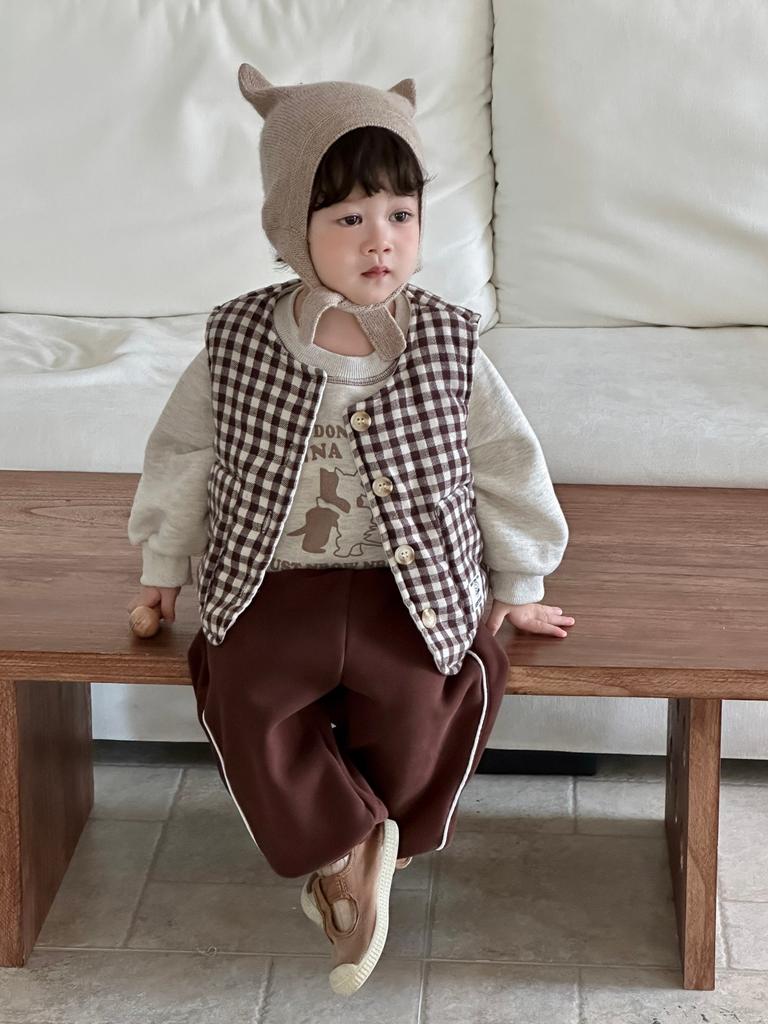 Boys Plaid Cotton Vest Jacket Autumn and Winter Children's Clothing New Baby Clothes Winter Thickened Sweatpants