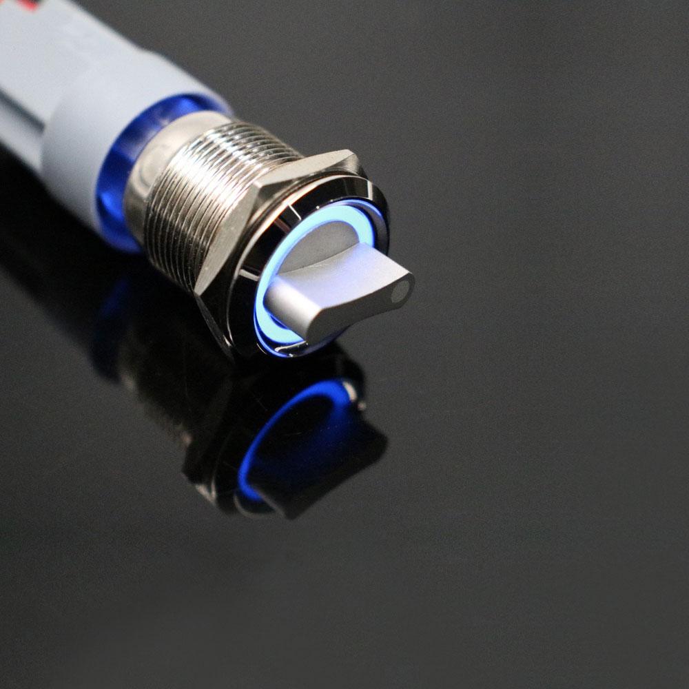 19mm Self-return Self-locking Fixation Waterproof DPDT Illuminated Metal Selector Rotary Switch 2/3 Position with LED