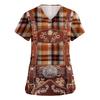 Womens V Neck Short Sleeve Work Shirt with Pockets Oktoberfest Print Top for Caregivers Nursing Uniforms Plaid Pattern Design