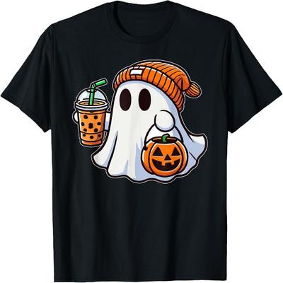Cute Ghost Ice Coffee Latte Pumpkin Spice Halloween Costume T-Shirt
