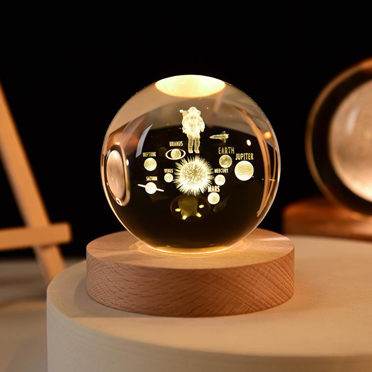 Blank Crystal Craft 3d Laser Engraving Crystal Ball Lamps Galaxy Crystal Ball With LED Wooden Base