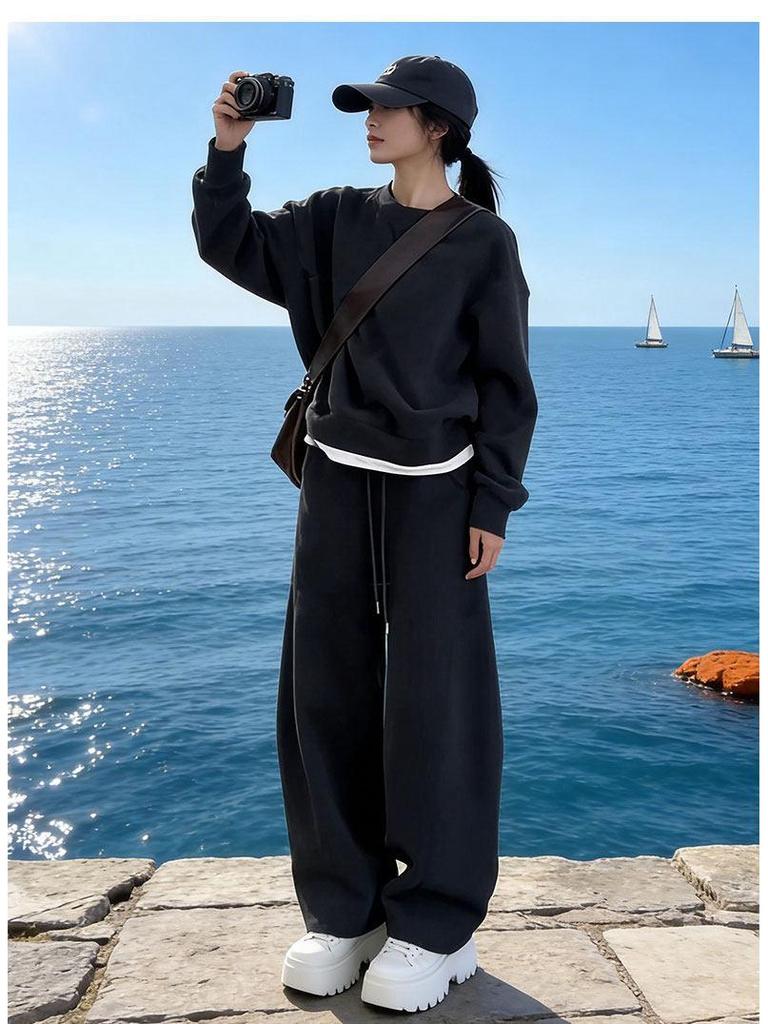 Women's High-End Fleece-Lined Sports Suit - Autumn/Winter Hoodie Two-Piece Set