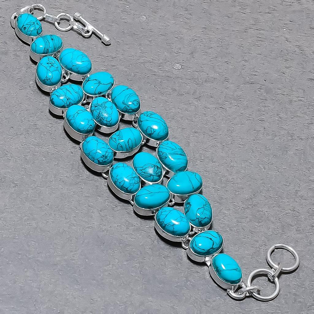 Santa Rosa Turquoise Oval Shape Gemstone Bracelet Adjustable Link Jewelry 9"