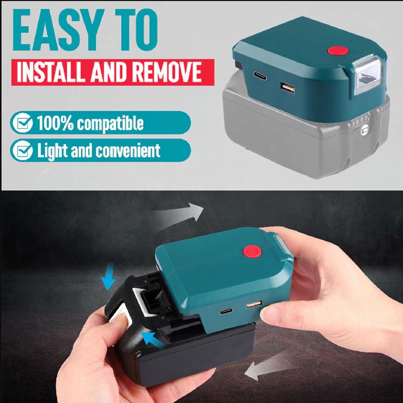 For Makita 14.4V/18V Lion Battery Dual USB converter Port with LED Light Spotlight Outdoor Flashlight for Makita Batteries