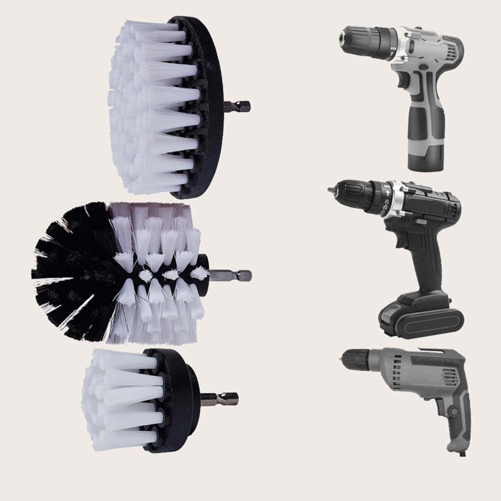 3Stk/Set 2/3,5/4'' Elektrische Schrubberbürste Bohrbürsten-Set Runde Reinigungsbürste aus Kunststoff für Teppich Glas Autoreifen Nylonbürsten