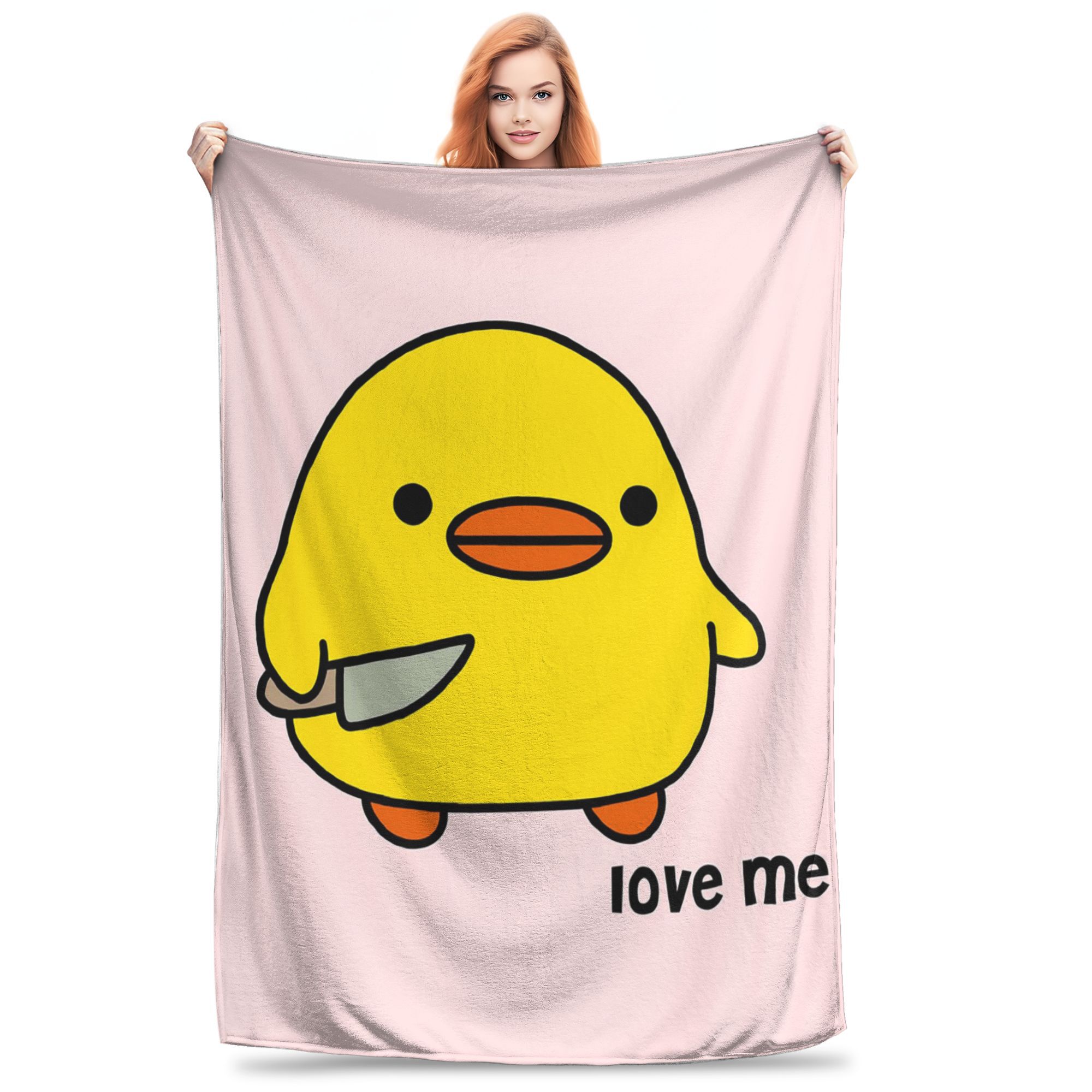 Duck With Knife Love Me Version Kawaii Duck Knife Duck Blanket Soft Warm Flannel Throw Blanket Bedding for Bed Picnic Home Couch Size: 75*100cm, Weight: 230 GSM
