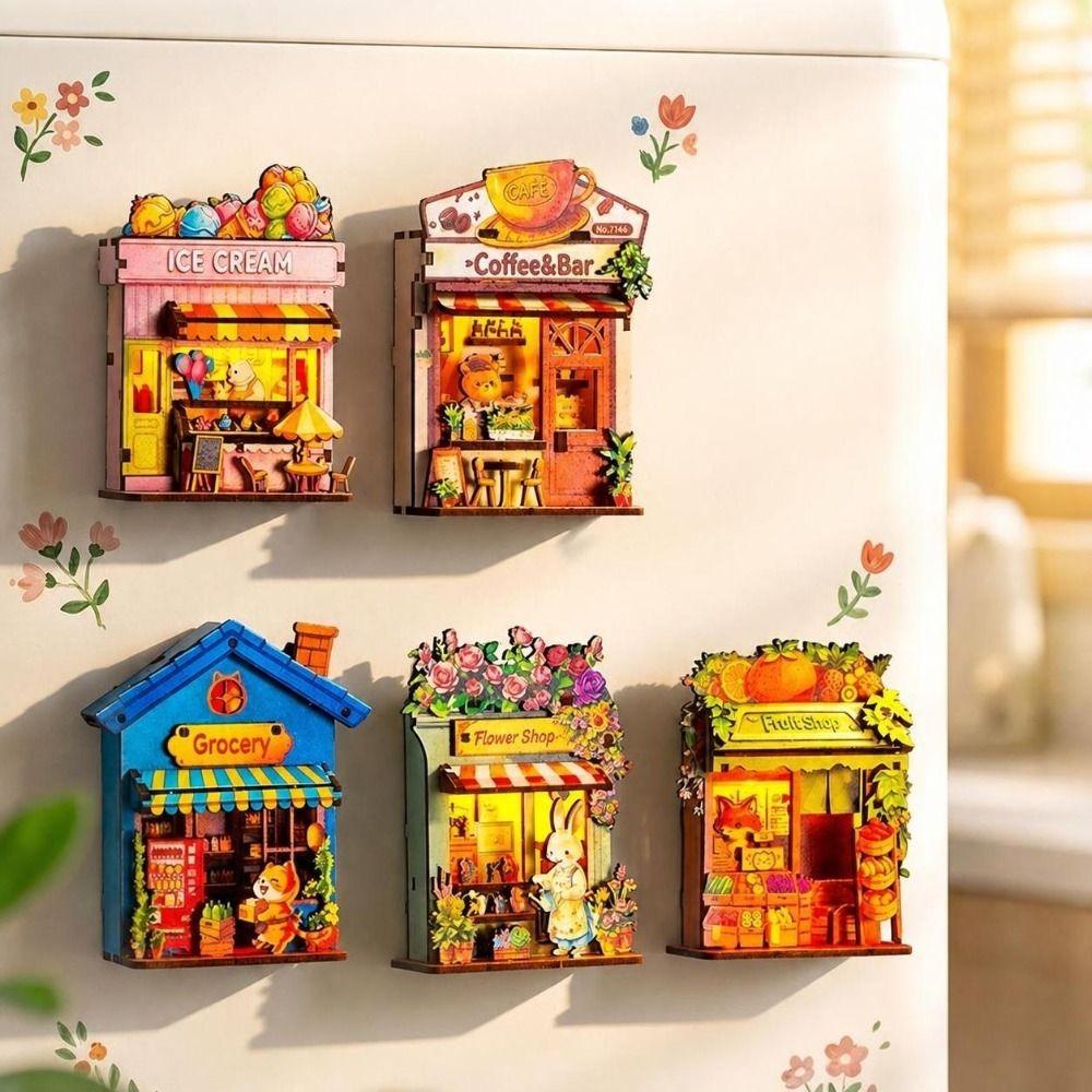 Animals Shop Fridge Magnet DIY DIY Handcraft 3D Puzzle Model Kit Creative Mini House Puzzle
