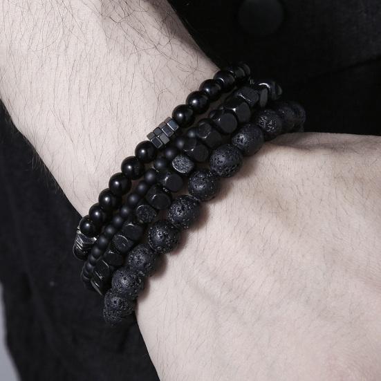 4 Pcs Men Bracelets Natural Stone Black Smooth Elastic Rope Stackable Adjustable Multi-layered Adult Wrist Jewelry Men Wrist Accrssory