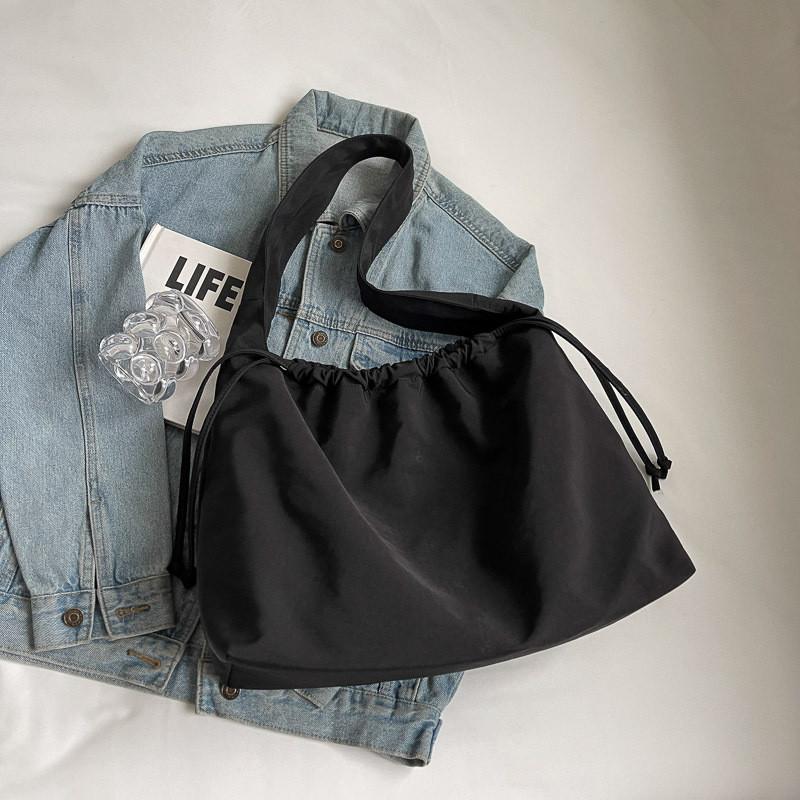 IELGY Fashion Simple Underarm Bag Casual Drawstring Canvas Large Capacity Tote Bag
