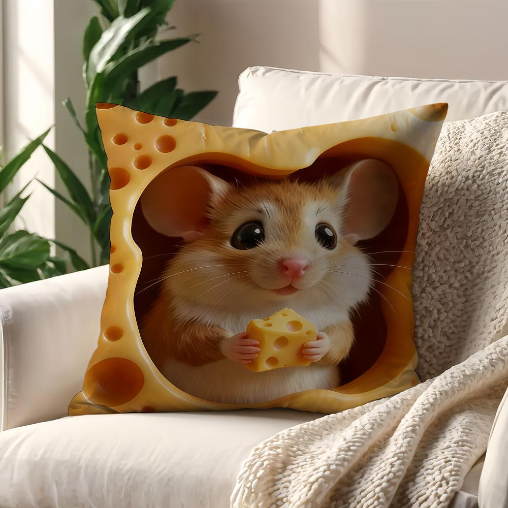 Kawaii Cute MouseinCheeseS Cushion Cover For Pillow Printing Sofa Decoration Home Car Room Coffee Shop Office NordicSimplicity
