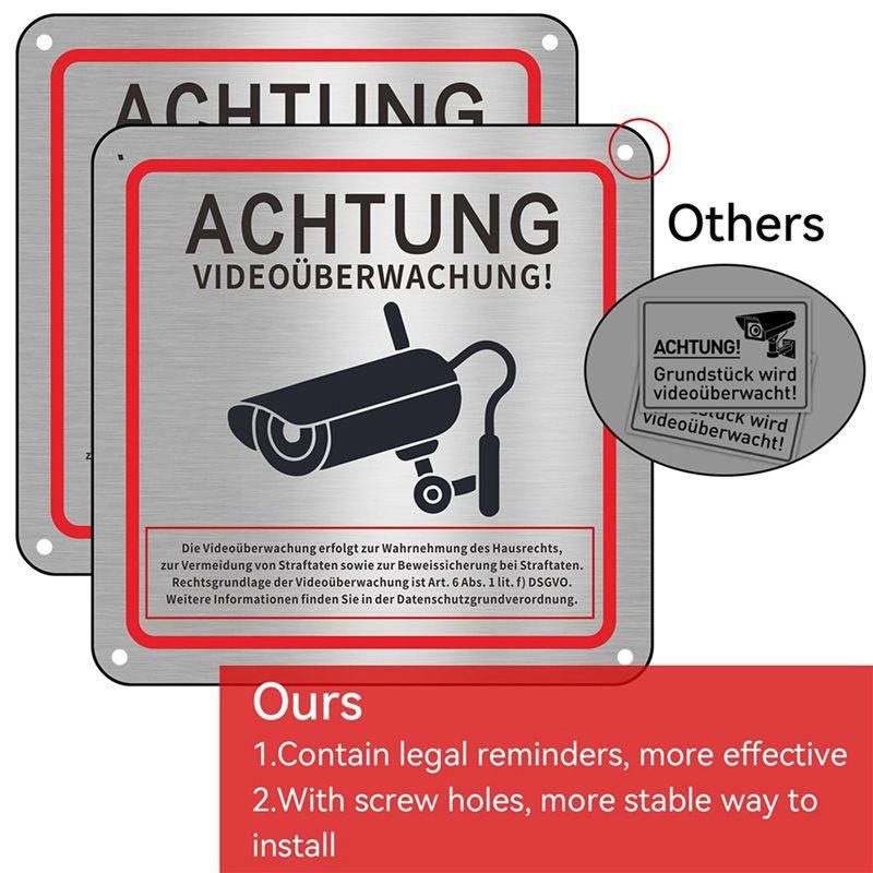 Video Surveillance Sign, Video Surveillance Private Property, 15 X 15 Cm Metal Warning Video Surveillance Sign 12Pack