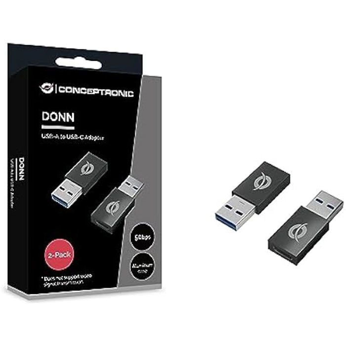 Adaptateur USB - Conceptronic - DONN10G - Lot de 2 - USB-A vers USB-C - Transfert 5 Gbit/s