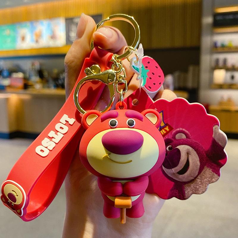 Minnie Lotso Strawberry Bear Key Chain Exquisite Cartoon Doll Figure Cute Anime Schoolbag Pendant Decoration Small Gift